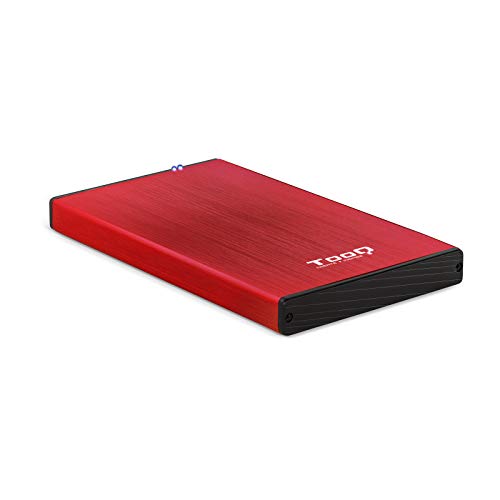 TooQ TQE-2527R - Carcasa para discos duros HDD de 2.5", (SATA I/II/III de hasta 9.5 mm de alto, USB 3.0), aluminio, indicador LED, color rojo, 50 grs.