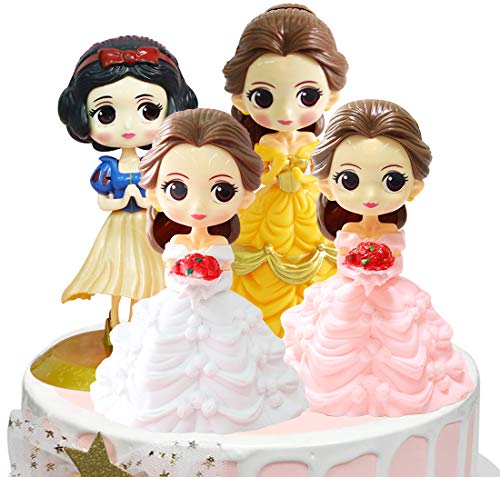 Toppers para Tartas - XCSW 4Pcs Caricatura Cake Topper Cumpleaños Topper de Tarta Decoración Suministros Princesa Doll Modelos Juguete Figura Mini Doll Decoraciones de Pasteles cumpleaños