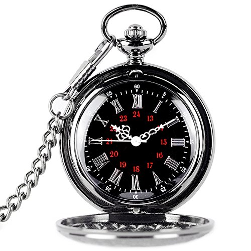 TrifyCore Reloj de Bolsillo de números Romanos con Cadena Regalo de Padres Colgante Vintage Negro