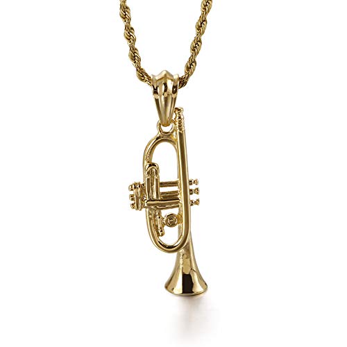 Trompeta De Micrófono De Acero Inoxidable Para Hombres Saxofón De Corneta Instrumentos Musicales Colgante Collar Colgante De Punk Dorado