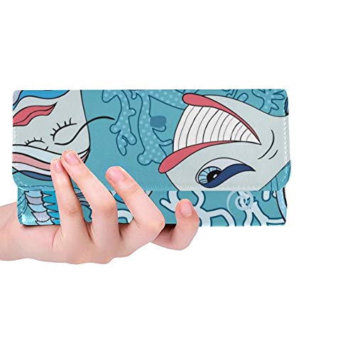 Unique Custom Texture Abstract Fish Underwater Sea Women Trifold Wallet Long Purse Credit Card Holder Case Bolso