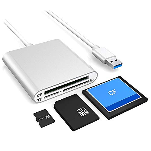 USB 3.0 Aluminum Card Reader, Alcey Superspeed USB 3.0 Multi-in-1 3-Slot Card Reader for CF/SD/Micro SD/TF for iMac, MacBook Air, MacBook Pro, MacBook, Mac Mini, PCs and Laptops