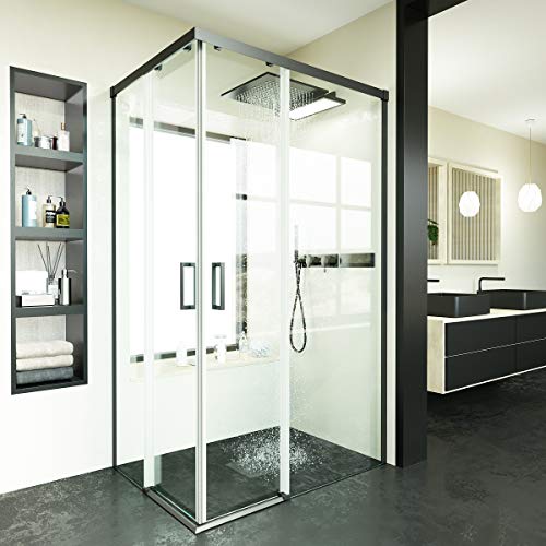 VAROBATH.Mampara de ducha rectangular con cristal transparente 6 mm y perfil acabado en negro. (70 a 90 x 120 a 129)