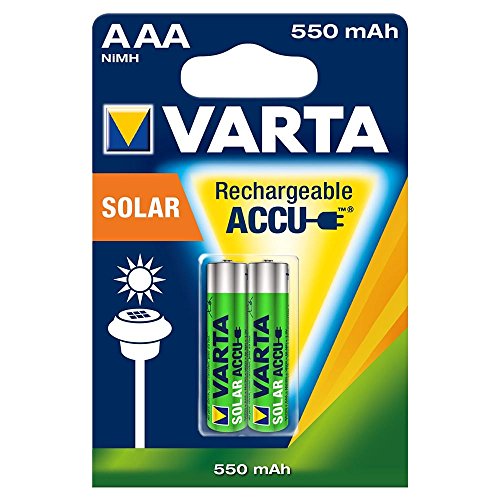 VARTA-Lote de 2 pilas solar "Batería recargable Ni-MH, Micro AAA, 1,2 550mAh HR03 V