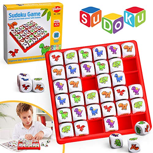VATOS Dinosaur Sudoku Puzzle Juego de Mesa Juguetes educativos para niños de 6 7 8 9 10 11 12 años, Diversión Dinosaur Sudoku Juego de lógica y Rompecabezas para niños y Adultos