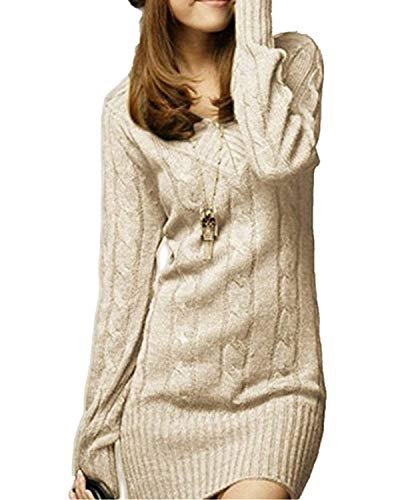 Vestido De Punto Mujer Elegantes Vintage Otoño Invierno Jersey Largo Manga Larga Mode De Marca V Cuello Casuales Grueso Slim Fit Termica Color Sólido Suéter De Punto Sweater Jerseys