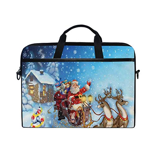 VICAFUCI Nuevo Bolso para portátil de 15-15.4 Pulgadas,Imagen de fantasía de Santa en Trineo con Renos y Juguetes Snowy North Pole Tale