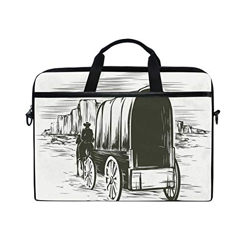 VICAFUCI Nuevo Bolso para portátil de 15-15.4 Pulgadas,Viejo vagón Tradicional Wild West Prairies Pioneer Horse Carro de Transporte