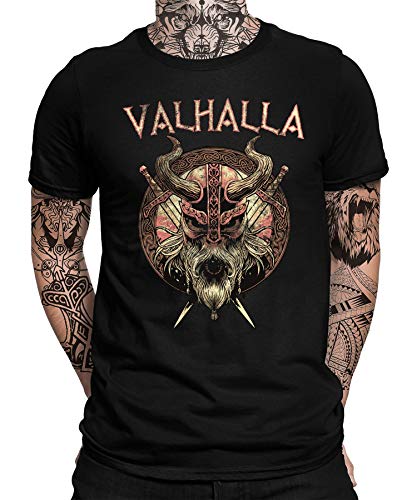 Viking Valhalla Odin Thor Nordmann Wolf - Camiseta de manga corta para hombre y mujer Wikinger 01 Valhalla - Camiseta para hombre L