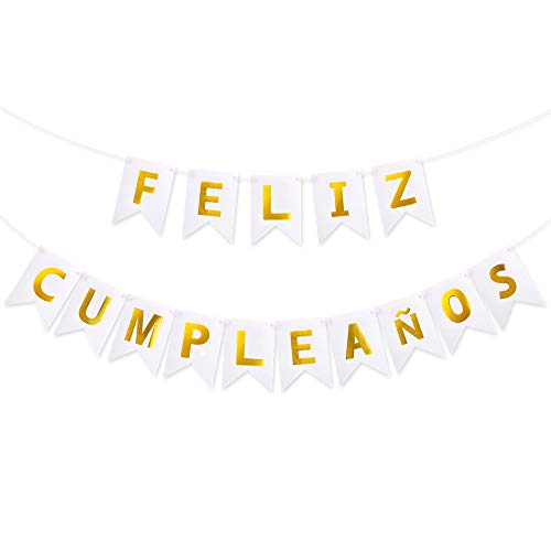 VINFUTUR 1 Juego de Banner Feliz Cumpleaños Español Pancartas Cumpleaños Bandera de Papel Guirnalda Colgar para Decoración Fiesta Reunión Banquete