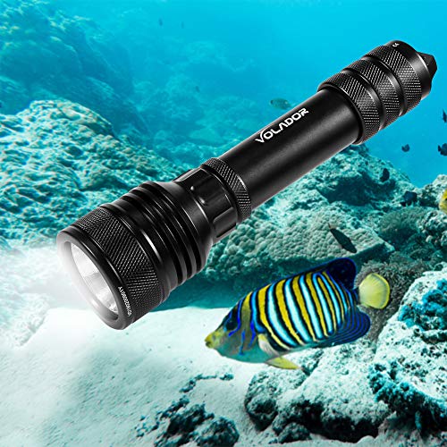 VOLADOR Buceo Linterna, 2000 Lumens LED Antorcha de Buceo, Recargable Linterna de Submarinismo, 150 Metros Luces Sumergibles con 1x 18650 Batería y Cargador