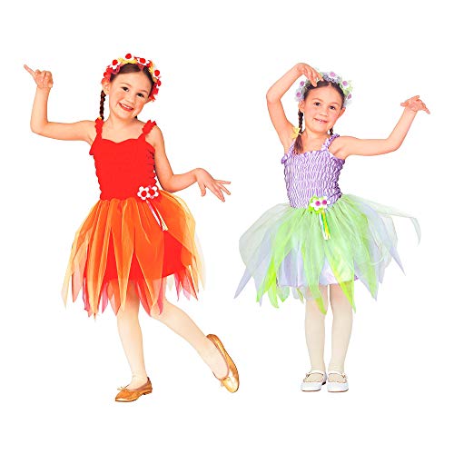 WIDMANN Disfraz infantil de hada bailarina, vestido, diadema con flores, 2 colores surtidos, niña de flores, princesa, carnaval, fiesta temática