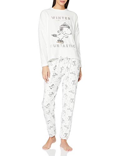 Women' Secret Pijama Largo Velour Snoopy Juego, Marfil, XL (Pack de 2) para Mujer