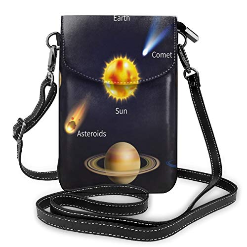Women Small Cell Phone Purse Crossbody,Realistic Solar System Planets And Space Objects Asteroids Comet Universe Space