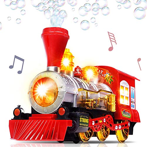 WyTosa Tren de Vapor Locomotora con Motor de Coche Burbuja Que sopla Bump & Go Tren, Burbuja Que sopla Tren de Juguete Locomotora a batería con luz y música Tren de Burbujas de Juguete para niños