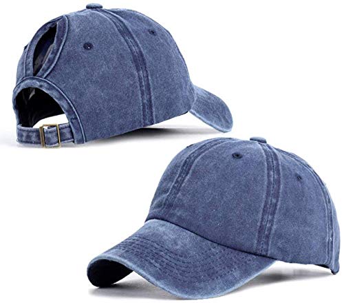 XJIUER hat Sombrero Visera Gorra de béisbol de Moda de Color sólido Retro para Mujer con Cola de Caballo Sombra Exterior Ajustable para Conductor de camión Capucha Azul Marino