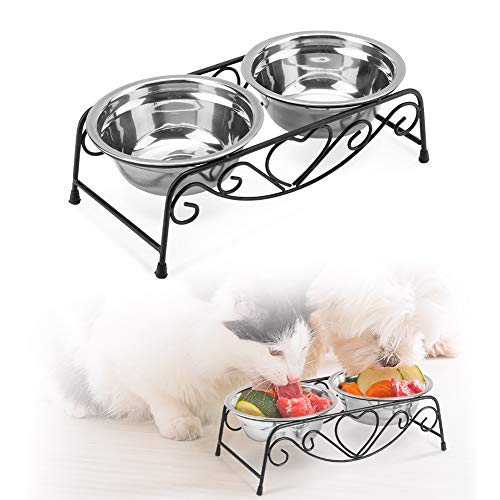 YHG Stainless Steel Dog Bowl, Metal Dog Bowls Double Dog Bowls with One Stand for Small Medium Pets Dogs Cats(2 Pack)
