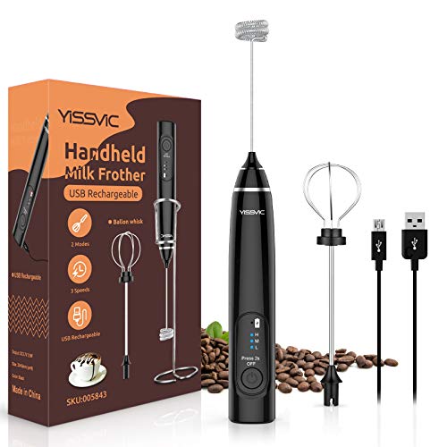 YISSVIC Espumador de Leche Electrico Batidor de Leche USB Recargable 3 Velocidades 2 Batidores Para Cafe Latte Cappuccino