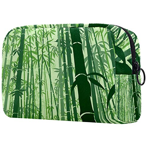 Yitian Hermosa bolsa de cosméticos verde bosque de bambú para mujer, adorable bolsa de maquillaje espaciosa bolsa de aseo de viaje