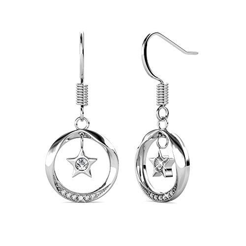 YOURDORA Pendientes de Gota Luna y Estrella para Mujer y Niña de Plata de Ley 925 con Cristal de Swarovski Regalo Joyas Originales