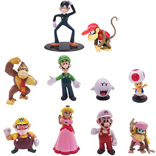 YUESEN Super Mario Figuras Set Set de figuras de cumpleaños Suministros de magdalenas Figuras de decoración para tartas de fiesta, 10 piezas