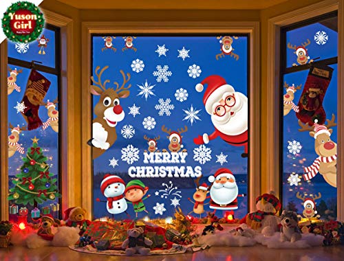 Yuson Girl Lote Pegatinas Navidad Ventana Reutilizable Reno Santa Claus Copos Nieve Decoracion Navidad Exterior Interior Murales Decorativos Pegatinas Pared Puerta para Tienda Casa