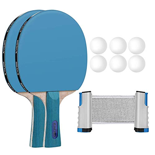 Zacro Juego de Tenis de Mesa 10 en 1, Sets de Ping Pong con 2 Palas de Ping Pong + 6 Pelotas + 1 Red Retráctil 170cm + 1 Bolsa de Malla，Material de Álamo，para el Juego Interior al Aire Libre y Regalo
