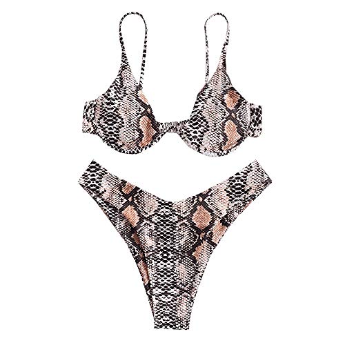 ZAFUL Bikini de dos piezas para mujer, diseño de leopardo, cruzado, push up, acolchado, traje de baño Patrón de serpiente1. L