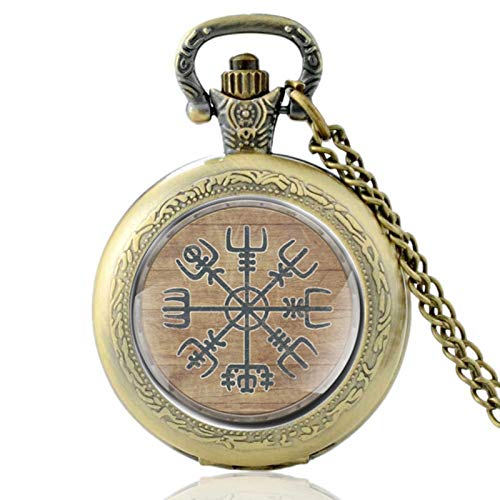 ZDANG Reloj de Bolsillo de Cuarzo Vintage con diseño de símbolo Vikingo para Hombres y Mujeres, Colgante de cúpula de Cristal, Reloj de Horas, Regalos