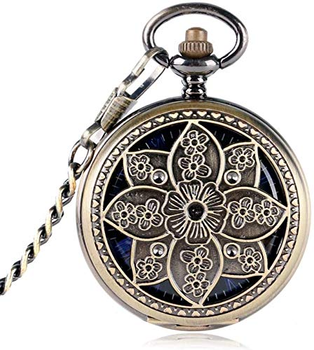 ZHANGYY Elegante Flor de Loto Reloj de Bolsillo mecánico Hueco Bronce Cobre Cuerda Manual Reloj de Mujer Reloj de Bolsillo Colgante Familia