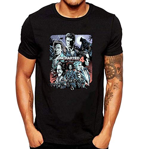 ZOMMING tee Uncharted 4 A Thief'S End Art Hombre Camiseta Negro/Hombre T Shirts Negro
