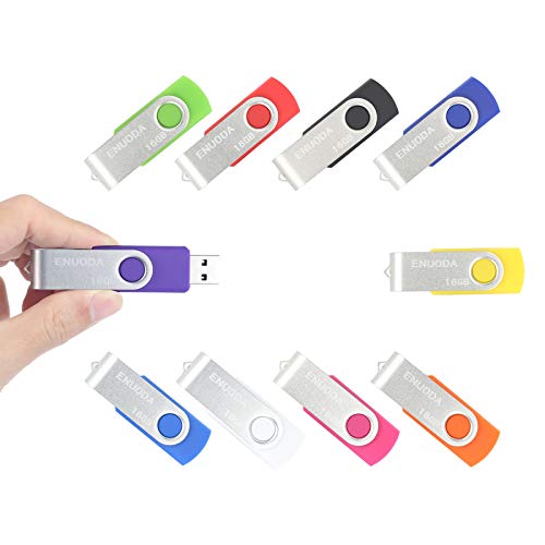 10 Piezas 16GB USB 2.0 ENUODA Pendrive Multicolor Pivote Memorias Giratoria Plegable Diseño de Cierre (10 Colores Mezclados)