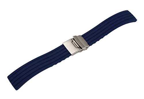 18 mm correas de reloj de silicona impermeable de la zambullida correas de reloj en azul con cierre de seguridad doble plegado hebilla