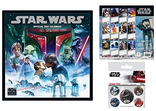 1art1 Star Wars, Classic Calendario Oficial 2021 (30x30 cm) con 1x Set De Chapas (15x10 cm)