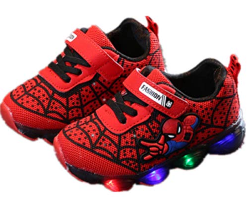 2019 Otoño Nuevos Zapatos Intermitentes para Niños Zapatos Deportivos para Niños Zapatos Spider-Man Zapatos De Suela Blanda (EU26,Rojo)