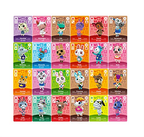 24 pcs Animal Crossing New Horizons ACHN NFC Tag Mini Game Rare Character Villager Cards 24pcs para Switch / Switch Lite / Wii U con caja de almacenamiento de cristal (1.25x0.85x0.05 pulgadas)