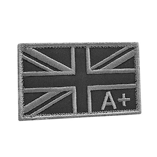 2AFTER1 Subdued Union Jack APOS Blood Type 2x3.25 A+ UK Flag IFAK Great Britain Touch Fastener Patch