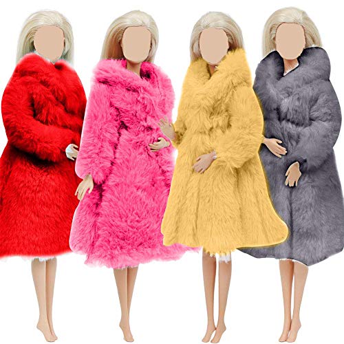 4 PCS Multicolor de manga larga Abrigo de piel suave Traje de franela Tops Vestido Invierno Cálido Accesorios Ropa Ropa casual para muñeca Barbie de 11.5 pulgadas Juguete para niños