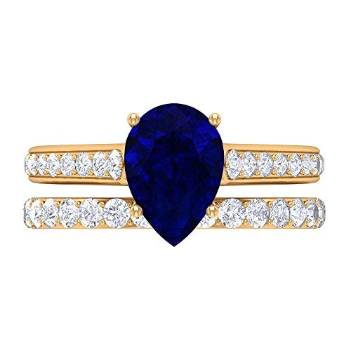 7 x 10 anillo de zafiro azul creado en laboratorio, D-VSSI Moissanite Eternity Banda, anillo solitario con piedras laterales, 14K Oro amarillo, Blue Sapphire Lab creado, Size:EU 68