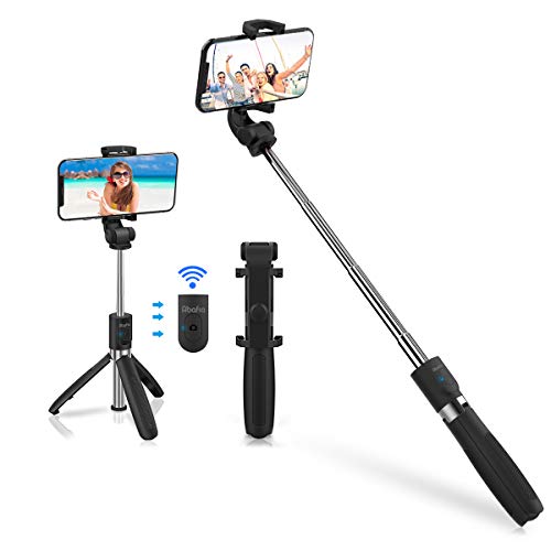 Abafia Bluetooth Palo Selfie, Selfie Stick Extensible Palo Selfie Trípode con Control Remoto 3 en 1 Monopie con Obturador Rotación de 360 Grados para iPhone/Galaxy/Honor/Redmi (3.5”- 6.0”)
