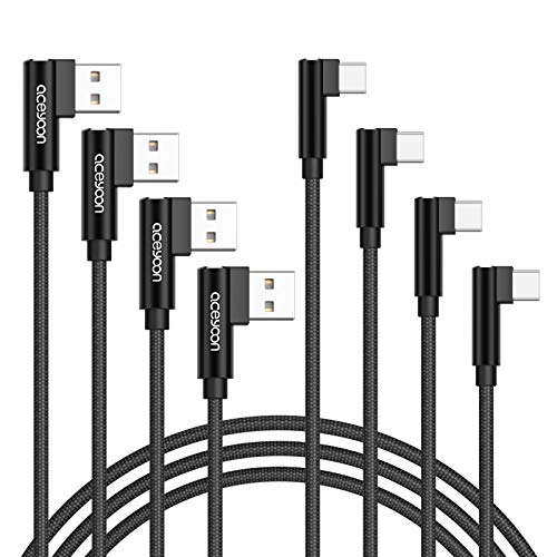 aceyoon USB C Cable 4 Pack 30cm + 50cm + 1m + 2m Cable USB Tipo C 90 Grados Carga Rápida y Sincronización Cargador Type C Codo Compatible con Huawei P10/P20/P30, Galaxy S10/S9/S8 y más