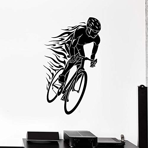 Adhesivo de Pared Arte Adhesivo de Pared Competición Deportiva Bicicleta Fuego Vinilo Adhesivo Decoración de Gimnasio | Art Deco para la motivación y la inspiración
