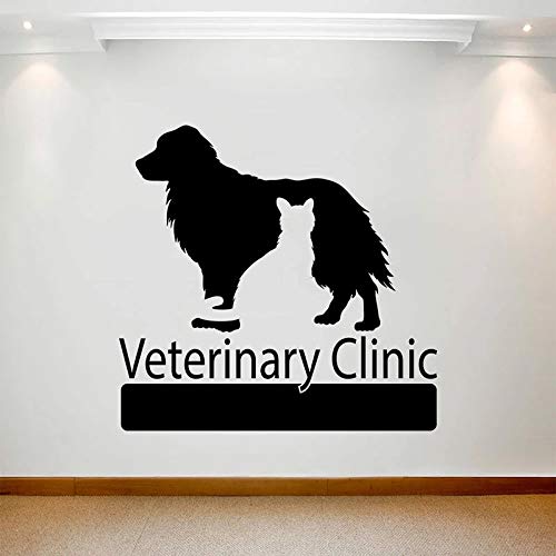 Adhesivo de pared con logotipo de clínica veterinaria, decoración de la tienda del hogar, puerta, ventana, vinilo, arte, gato, perro, Animal, silueta, papel tapiz