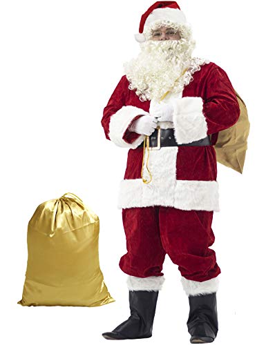 Ahititi Trajes de Papá Noel para Hombres, Conjunto de Disfraces de Navidad de Terciopelo de Lujo para Adultos (10 pcs) 3XL