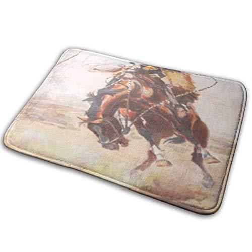 Alfombra de cocina, alfombra de entrada de baño alfombra absorbente antideslizante trampero de la suciedad vintage salvaje del oeste vaquero en el caballo occidental 18 x 18