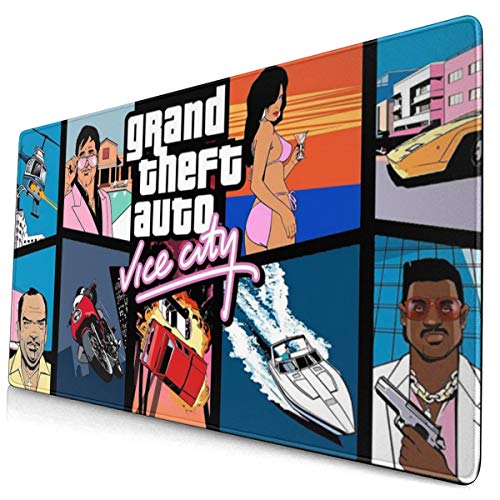 Alfombrilla de ratón para juegos de escritorio, oficina, tamaño grande, 15.8 x 29.5 en cómoda alfombrilla de ratón con diseño personalizado para portátil, computadora y PC, Grand Theft Auto:Vice City