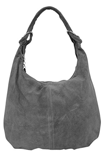 AMBRA Bolsa de mano para mujer, de piel de ante, Hobo-Bags, bolso de piel, bolsa de compras, DIN-A4 42 cm x 35 cm x 4 cm, WL803, color Gris, talla XX-Large