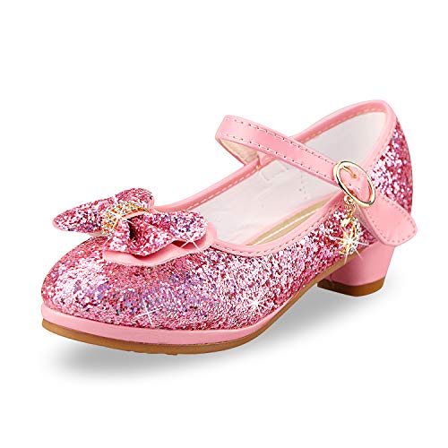 anbiwangluo Zapatos de Lentejuelas de Niña Zapatos de Tacón Alto de Princesa Zapatos de Fiesta de Niños 28 EU/Tamaño de la Etiqueta 29 Rosado