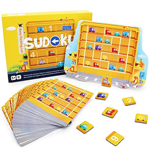 ANIKI TOYS Ocupado Estacionamiento Sudoku Juegos de Mesa magnéticos Número Puzzle Juguete de Viaje - 4 5 6 7 años Juguete Educativo para niños (Nivel avanzado)