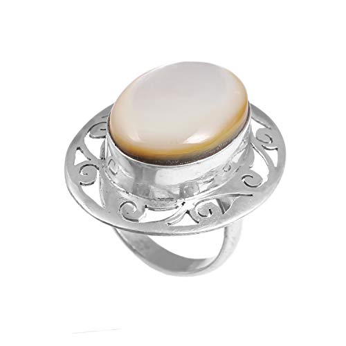Anillo de plata de ley 925 para mujer|anillo de piedra preciosa natural Perla|Banda de boda para las mujeres|Piedras preciosas anillo, anillo de compromiso|Tamaño del anillo 10.5 r-85